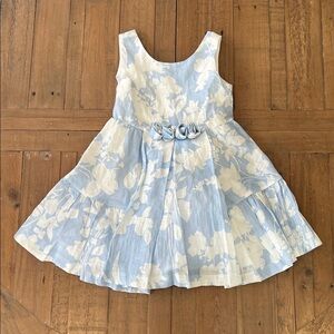 Abel & Lula blue and white floral linen Dress 5 years rosettes Easter spring